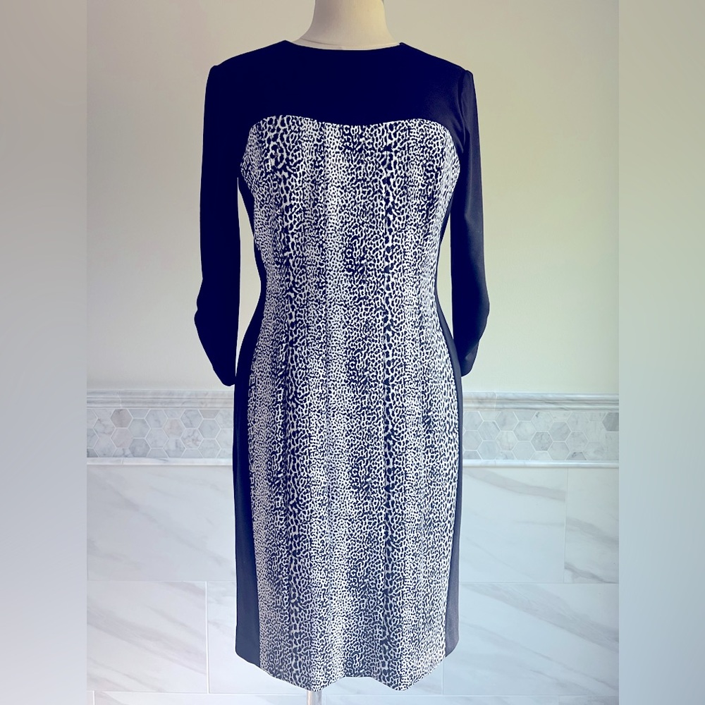 New Alex Marie Cheetah Leopard Print Stretch Jersey 3/4 Sleeves Dress 6